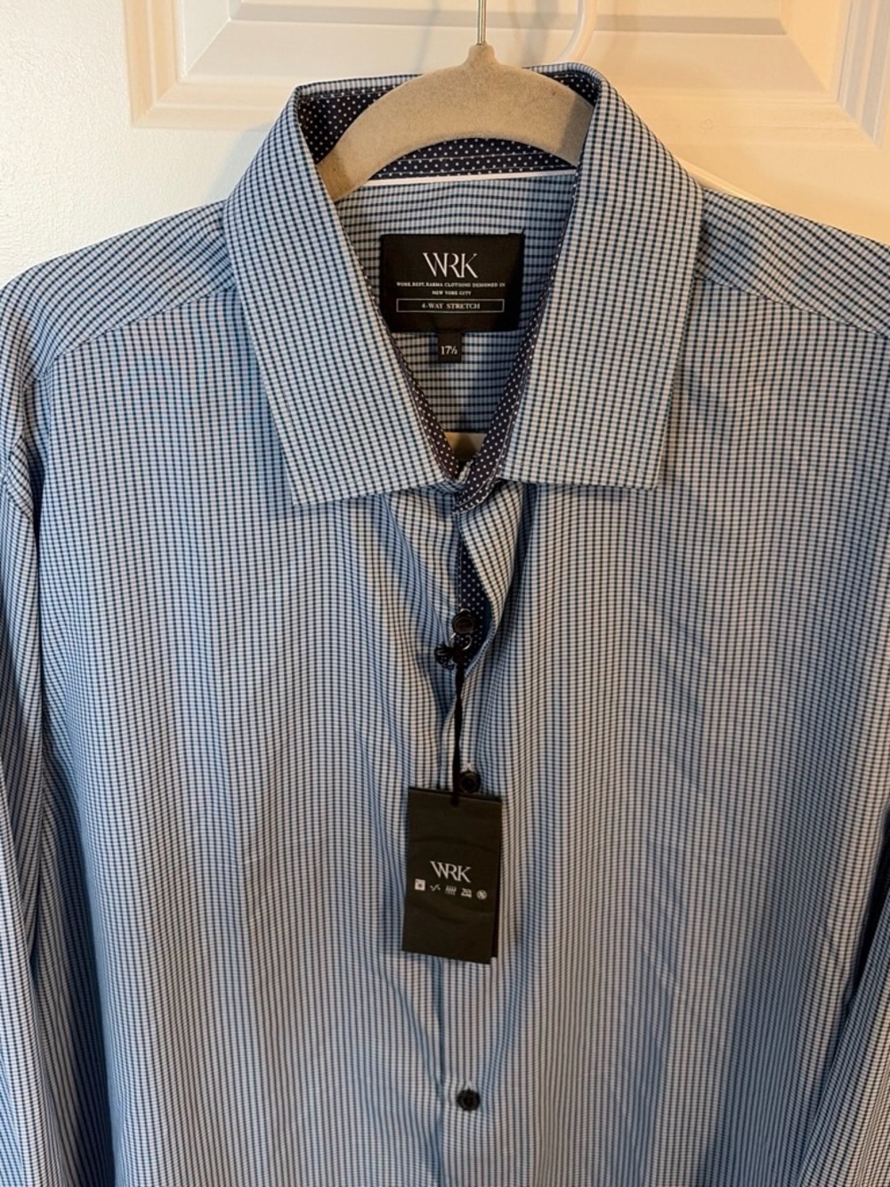 WRK Men's Light Blue Micro-Check Dress Shirt
